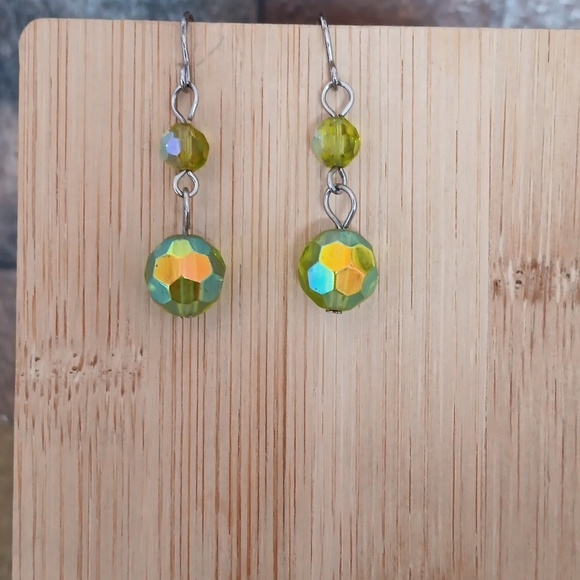 Silver Tone Glass Beaded Dangle Earrings - Picture 2 of 6